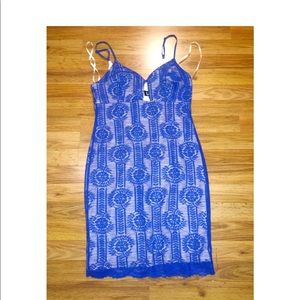 Lulus Aviana blue and nude lace dress